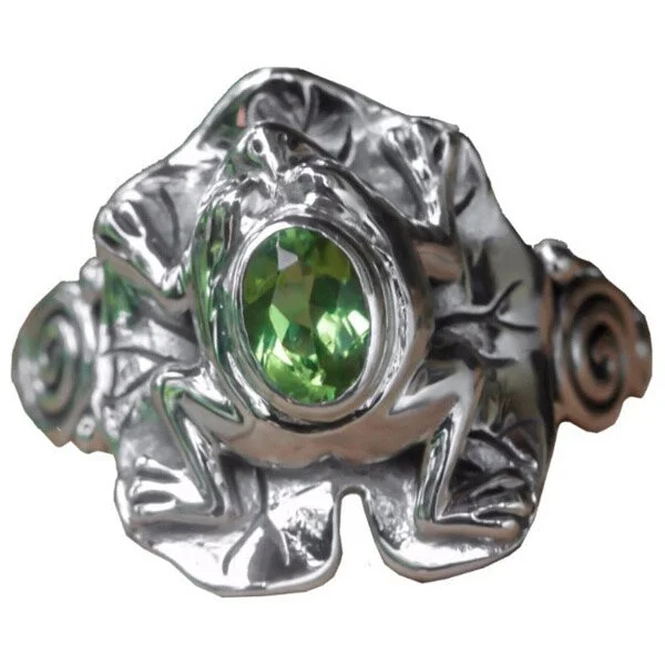 Coiled helix ring-Handmade Sterling Silver 'Green Rainforest Frog' Peridot Ring (Indonesia)