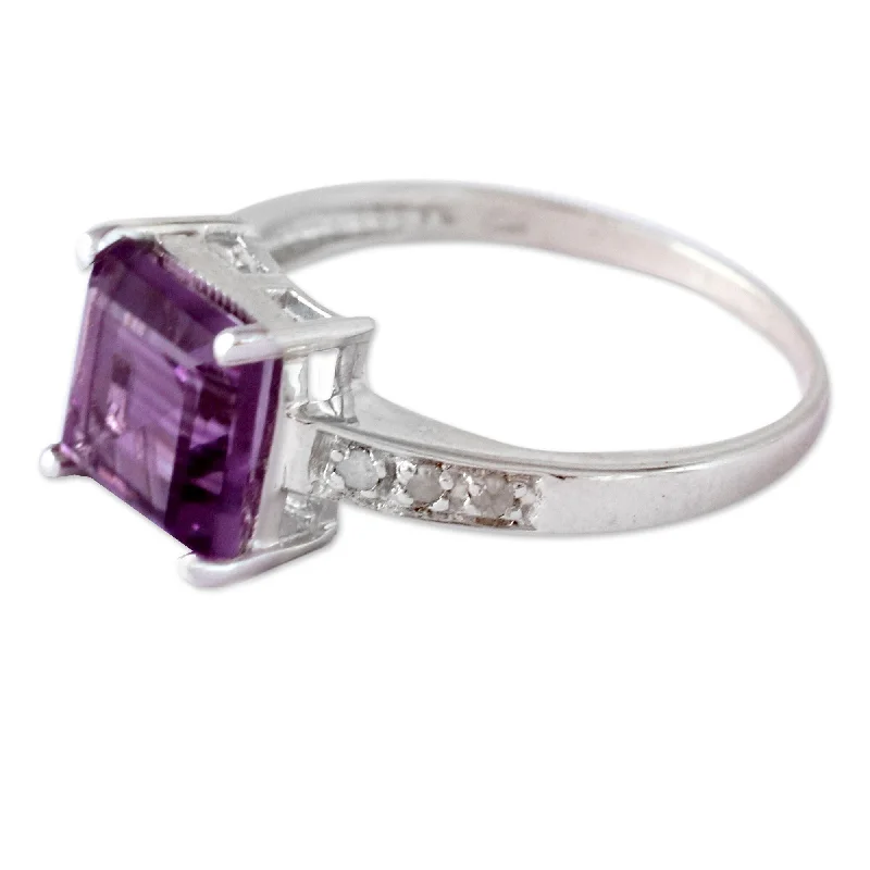 Matte quartzite ring-Handmade Sterling Silver 'Lilac Sparkle' Diamond Accent Amethyst Ring (India)