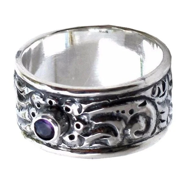 Antique amber ring-Handmade Sterling Silver 'Nature' Amethyst Ring (Indonesia)