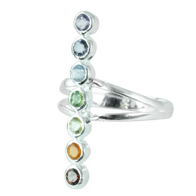 Rain gem ring-Handmade Sterling Silver Peaceful Harmony Multi-gemstone Ring (India)