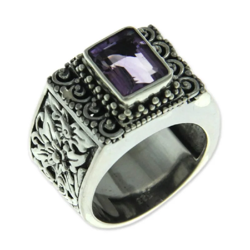 Bendable stone ring-Handmade Sterling Silver Purple Amethyst Cocktail Ring (Indonesia)