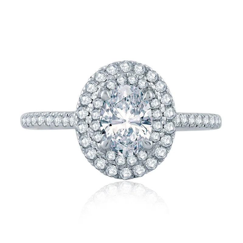 Extended diamond ring-Diamond Double Halo Semi Mount Ring | 14k White (1.00ct Head)