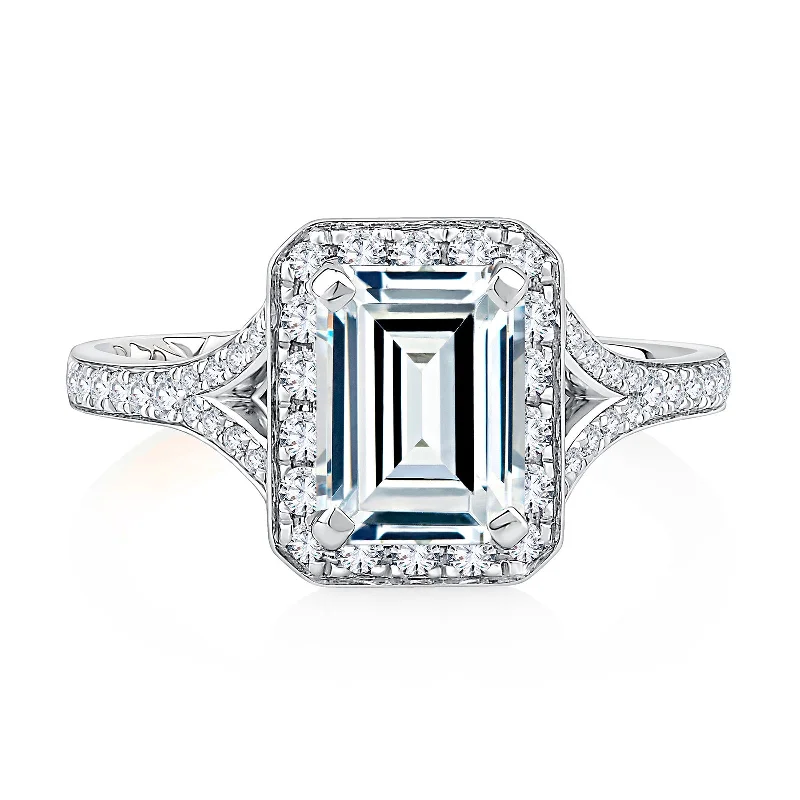 Vivid emerald ring-Diamond Semi Mount Ring | 14k White (1.50ct Head)