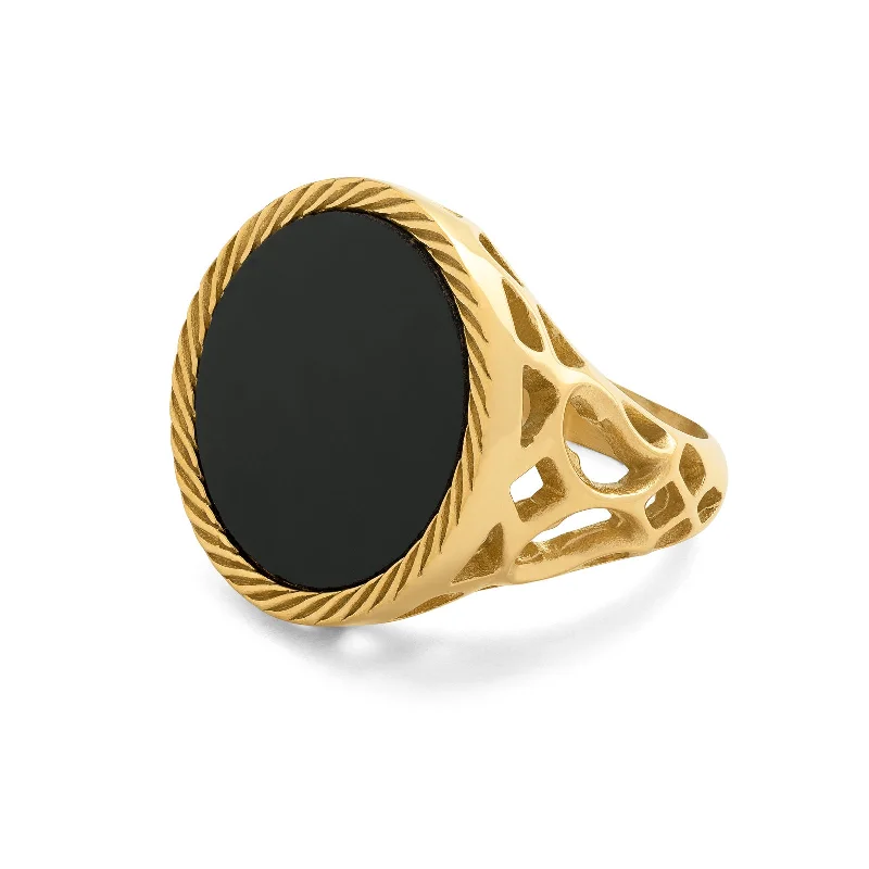 Rustic-edge ring-Onyx Sovereign Ring (Gold)