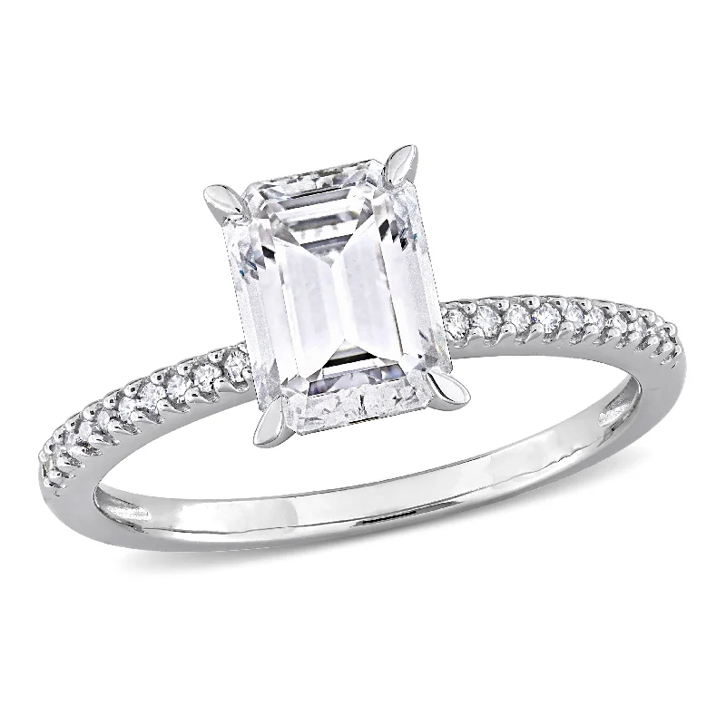 High band ring-Miadora 1 3/4ct DEW Created Moissanite and 1/10ct TDW Diamond Ring in 14k White Gold