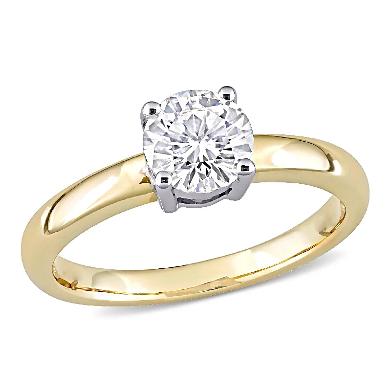 Bendable stone ring-Miadora 3/4ct DEW Created Moissanite Solitaire Ring in 14k White and Yellow Gold