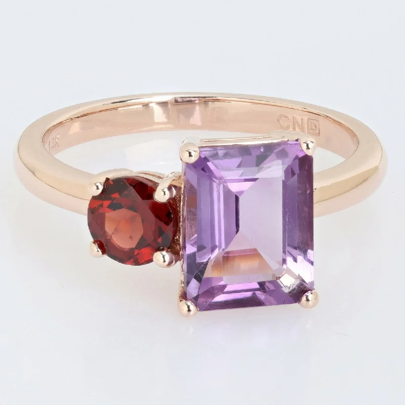 Arching ridge ring-Miadora 3ct TGW Amethyst Garnet 2-Stone Ring 14k Rose Gold