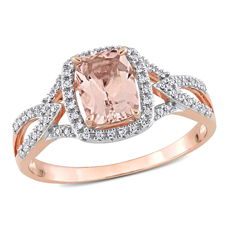 Connected band ring-Mimi & Max 1 1/3ct TGW Cushion-Cut Morganite and 1/6ct TDW Diamond Crossover Ring in 10k Rose Gold