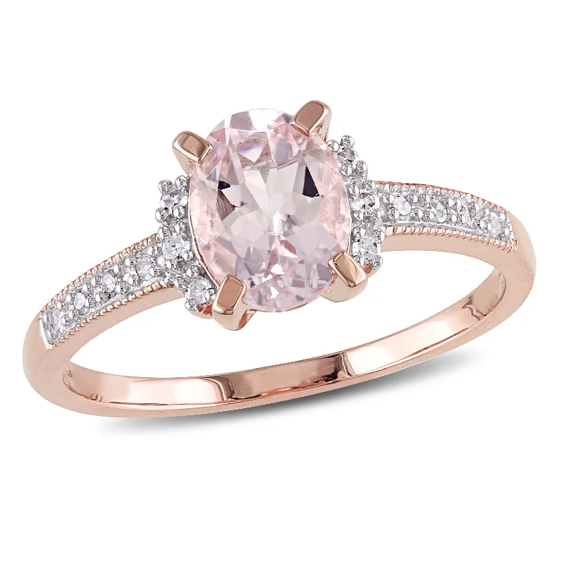 Bold emerald ring-Mimi & Max 1 1/7ct TGW Oval Cut Morganite and Diamond Accent Ring in Rose Plated Sterling Silver