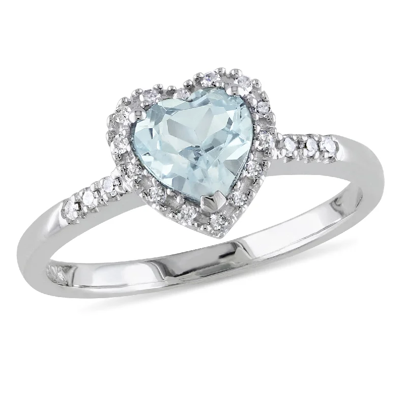 Old emerald ring-Mimi & Max 1/10ct TDW Diamond and Aquamarine Heart Halo Ring in Sterling Silver