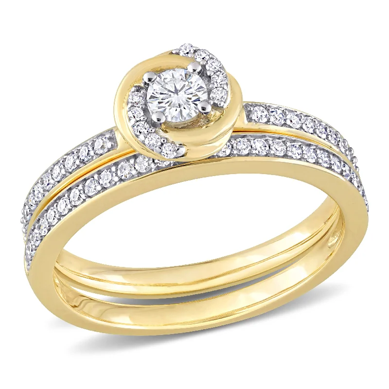 Recessed stone ring-Mimi & Max 1/2ct TDW Diamond Double Swirl Bridal Set in 14k Yellow Gold