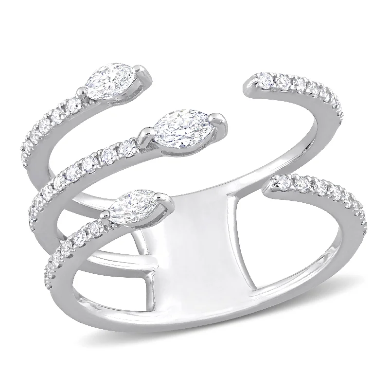 Speckled band ring-Mimi & Max 1/2ct TDW Marquise and Round-Cut Diamond Three-Row Ring in 14k White Gold