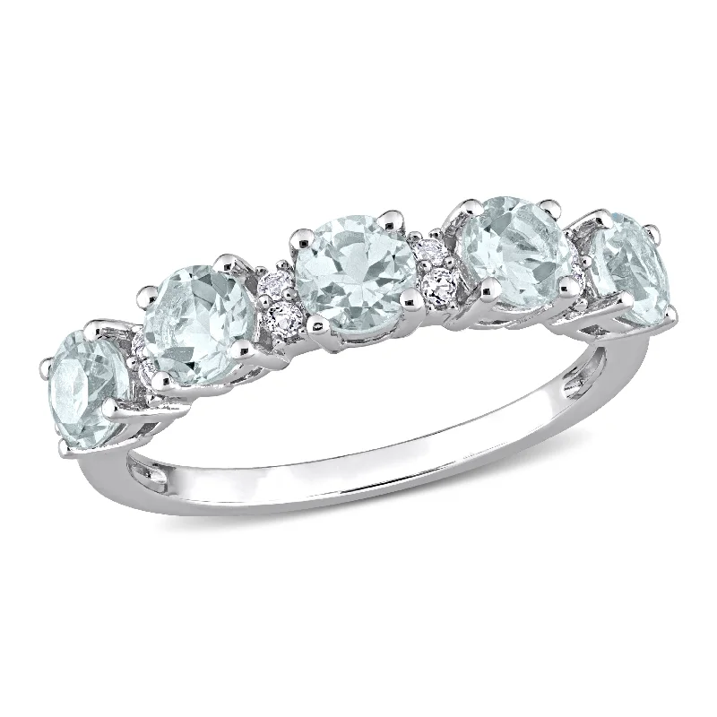 Narrow shank ring-Mimi & Max 1 3/8ct TGW Aquamarine and White Topaz Semi Eternity Ring in Sterling Silver