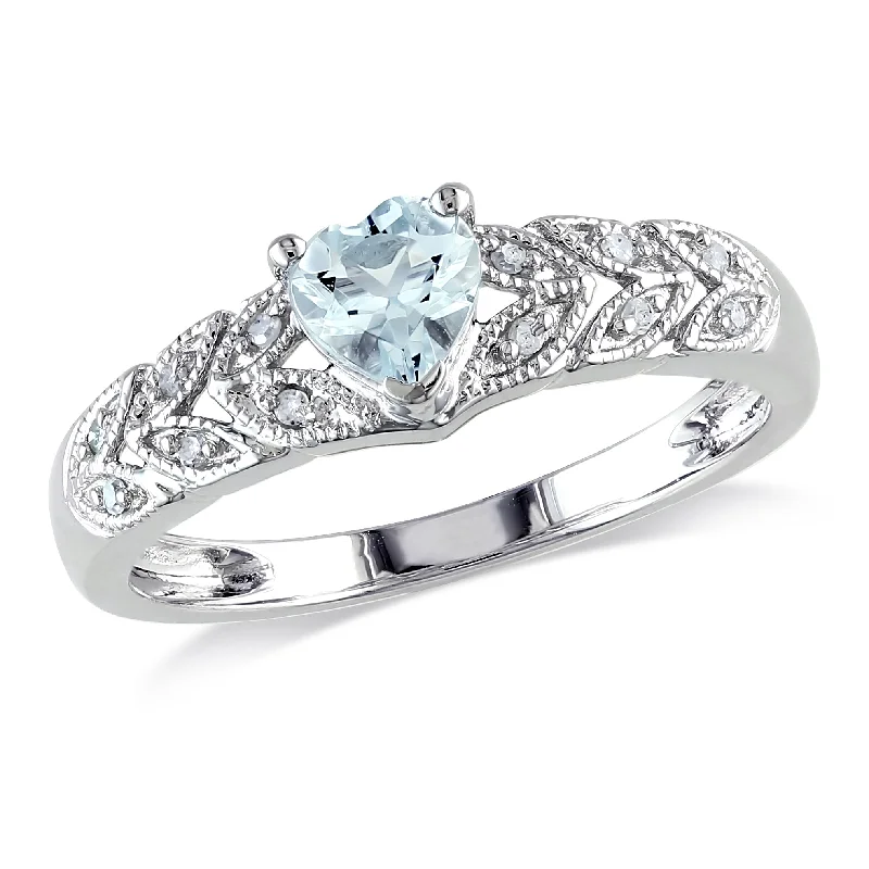 Glinting crystal ring-Mimi & Max 1/3ct TGW Aquamarine and Diamond Accent Vintage Heart Ring in Sterling Silver