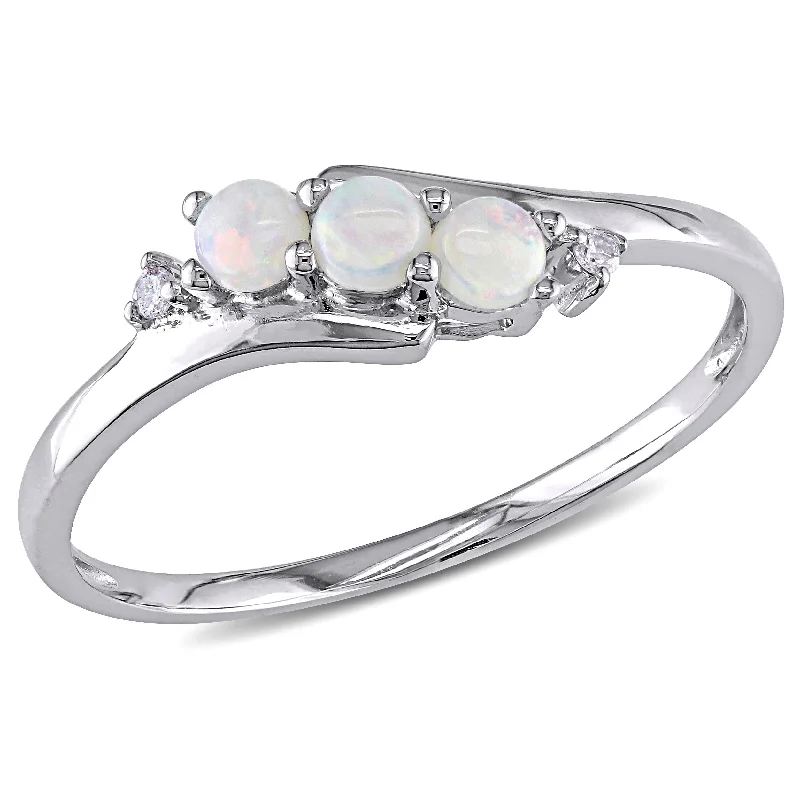 Split-level ring-Mimi & Max 1/5ct TGW Opal and Diamond Accent 3-Stone Ring in 10k White Gold