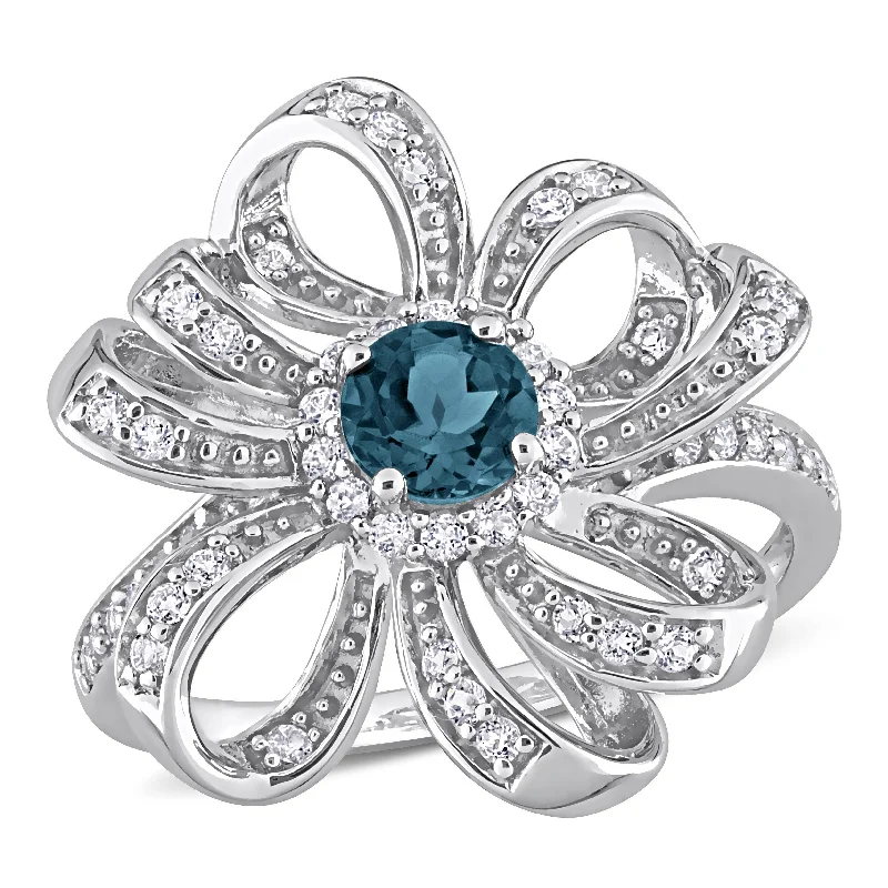 Sleek gem ring-Mimi & Max 1ct TGW London Blue Topaz and White Topaz Flower Cocktail Ring in Sterling Silver