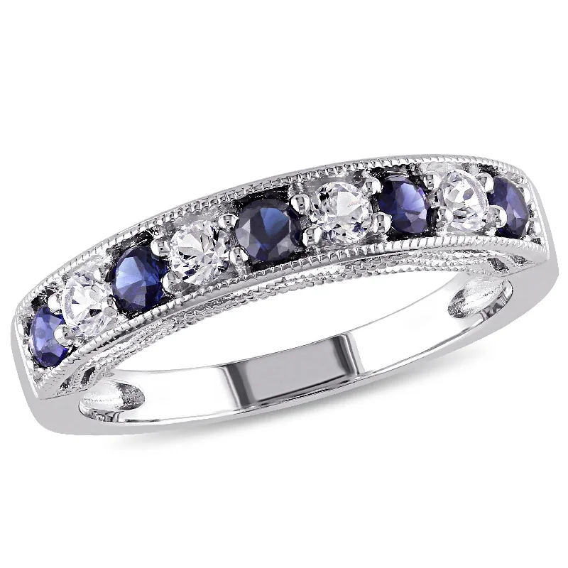 Six-stone ring-Mimi & Max 4/5ct TGW Created Blue and Created White Sapphire Anniversary Band in Sterling Silver