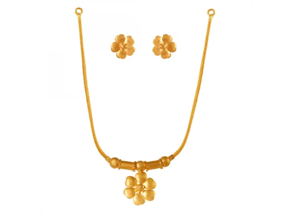 Vivid diamond necklace-Minimal Style 22k Gold Jewellery Set With Charming Flower Design