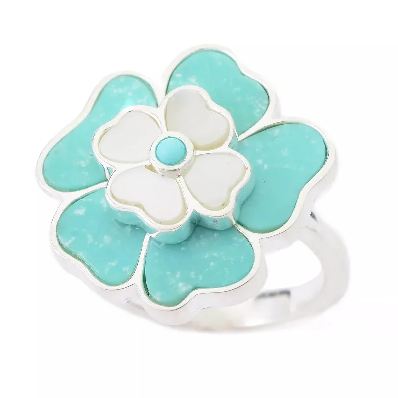 Sharp gem ring-Natural Campitos Turquoise With Pearl Gemstone Ring 925 Sterling Silver Ring