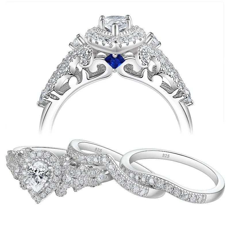 Light-carved ring-Newshe Wedding Engagement Ring Set for Women 925 Sterling Silver 3pcs 1.4Ct Pear White Cz Size 4-13