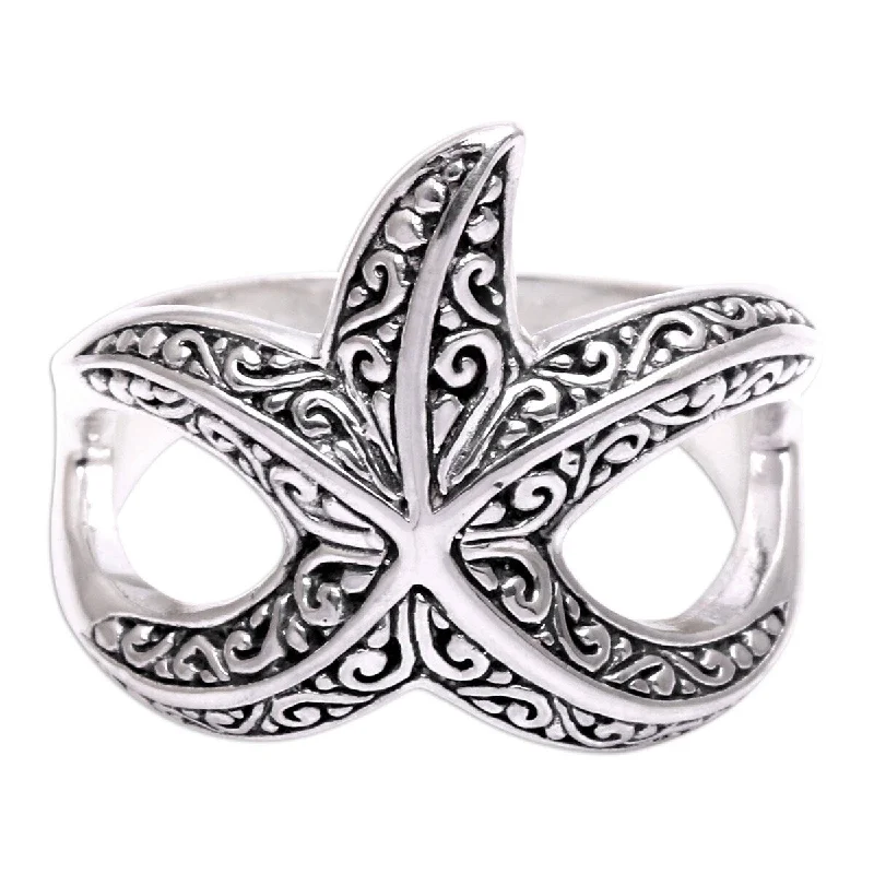 Coarse gem ring-NOVICA Bali Starfish, Sterling silver cocktail ring