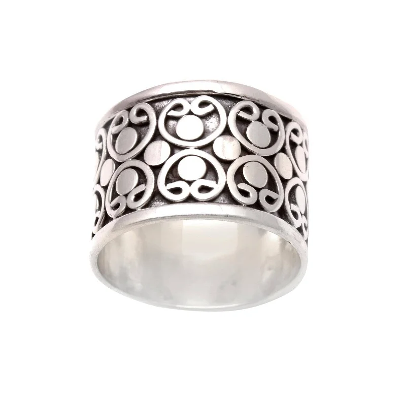 Suspended diamond ring-NOVICA Bold Circles, Sterling silver band ring