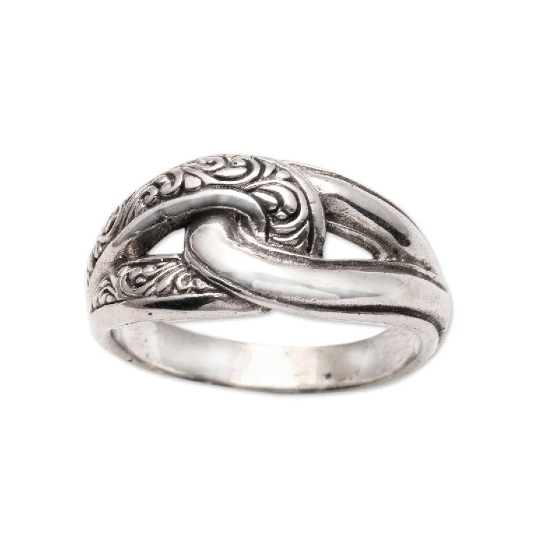 Marbled glaze ring-NOVICA Elegant Link, Sterling silver band ring