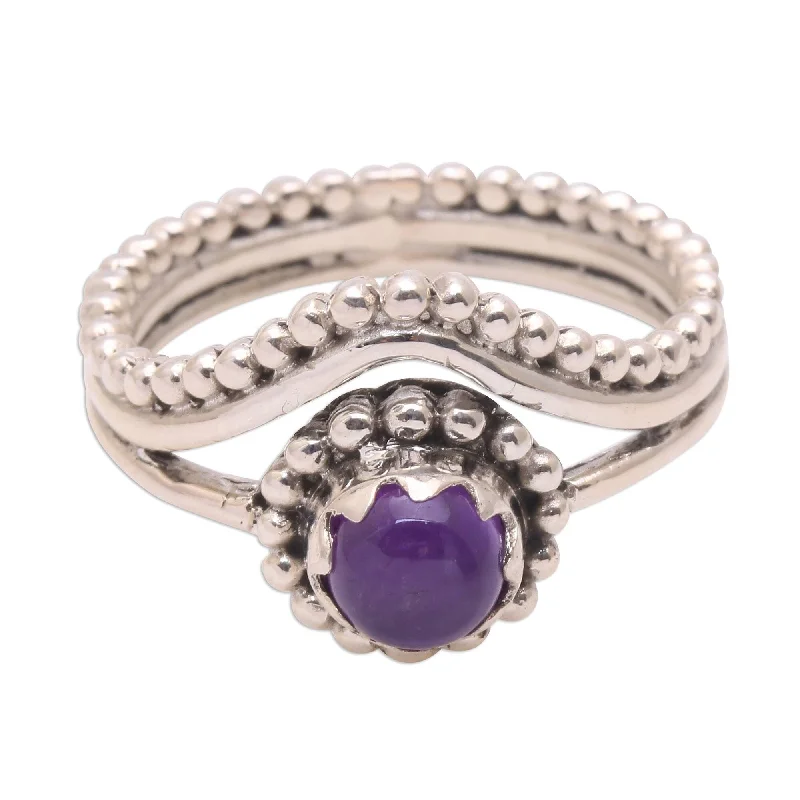 Connected band ring-NOVICA Enshrined, Amethyst cocktail ring