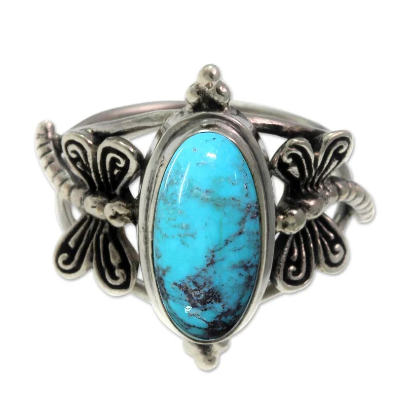 Held stone ring-NOVICA Handcrafted Sterling Silver 'Dragonfly Sky' Turquoise Ring (Indonesia)