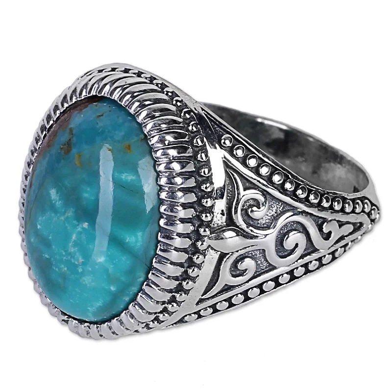 Untamed pearl ring-NOVICA Handmade Sterling Silver Radiant Blue Beauty Turquoise Ring (India)