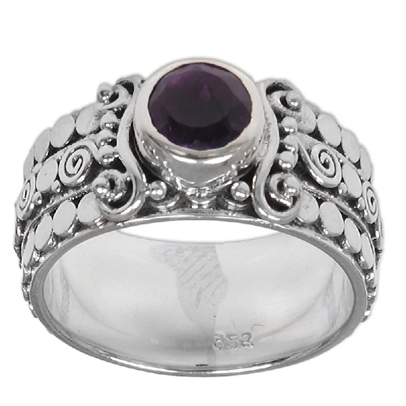 Slim-band ring-NOVICA Handmade Sterling Silver 'Swirling Serenity' Amethyst Ring (Indonesia)