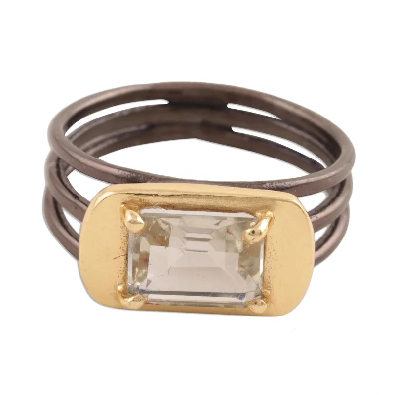 Solid gold ring-NOVICA Modern Prism, Gold accented prasiolite single-stone ring