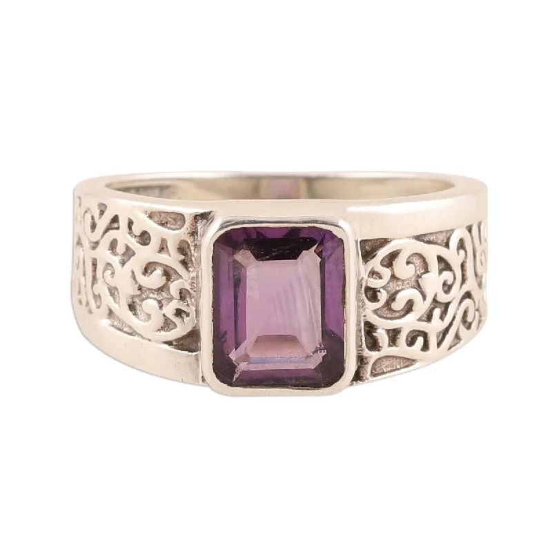 Furrowed pattern ring-NOVICA Purple Glisten, Amethyst ring