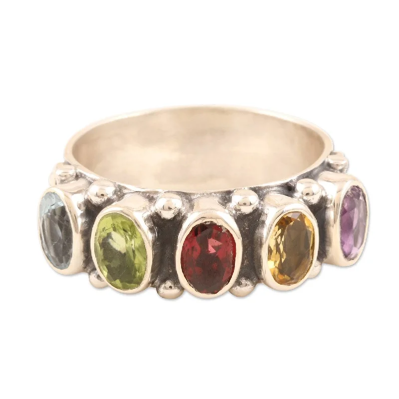 Slotted design ring-NOVICA Rainbow Beauty, Multi-gemstone cocktail ring