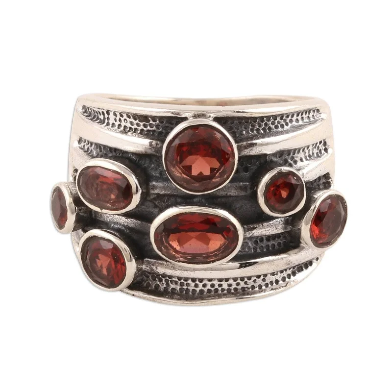 Octagon gem ring-NOVICA Scarlet Passion, Garnet cocktail ring