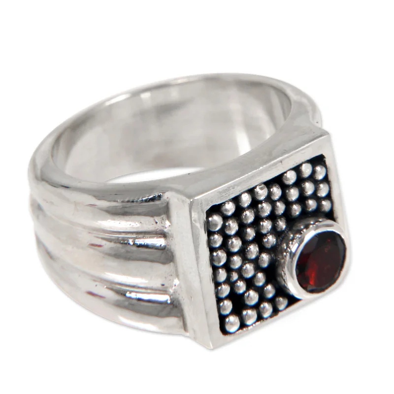 Sleek gem ring-NOVICA Silver and Garnet Gemstone Ring