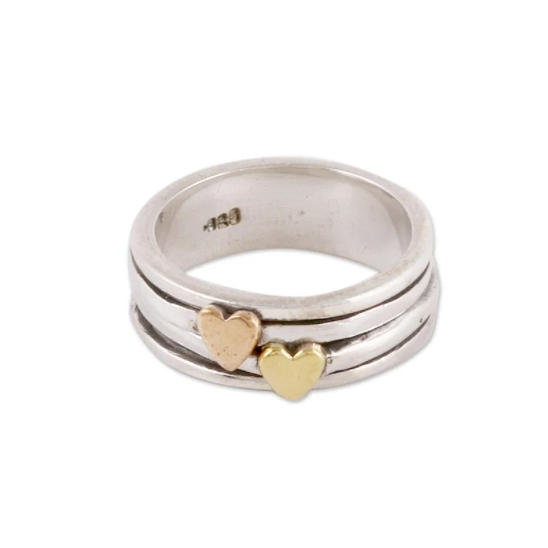 Angled stone ring-NOVICA Traveling Hearts, Sterling silver spinner ring