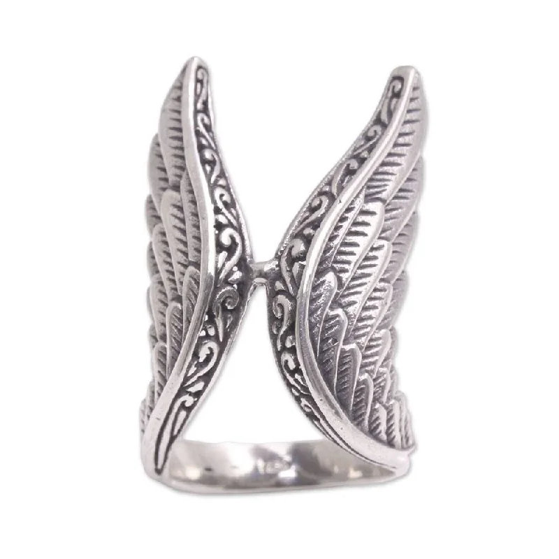 Low-profile cabochon ring-NOVICA Winged Glory, Sterling silver cocktail ring