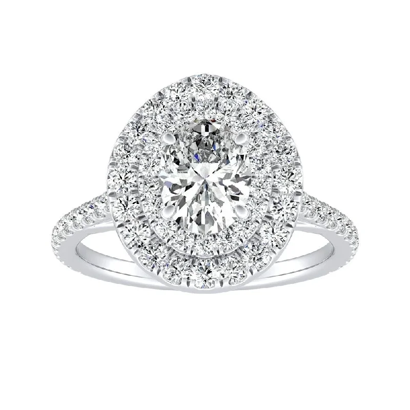 Twisted wire ring-Oval Shape 1 1/2cttw Double Halo Diamond Engagement Ring Platinum by Auriya