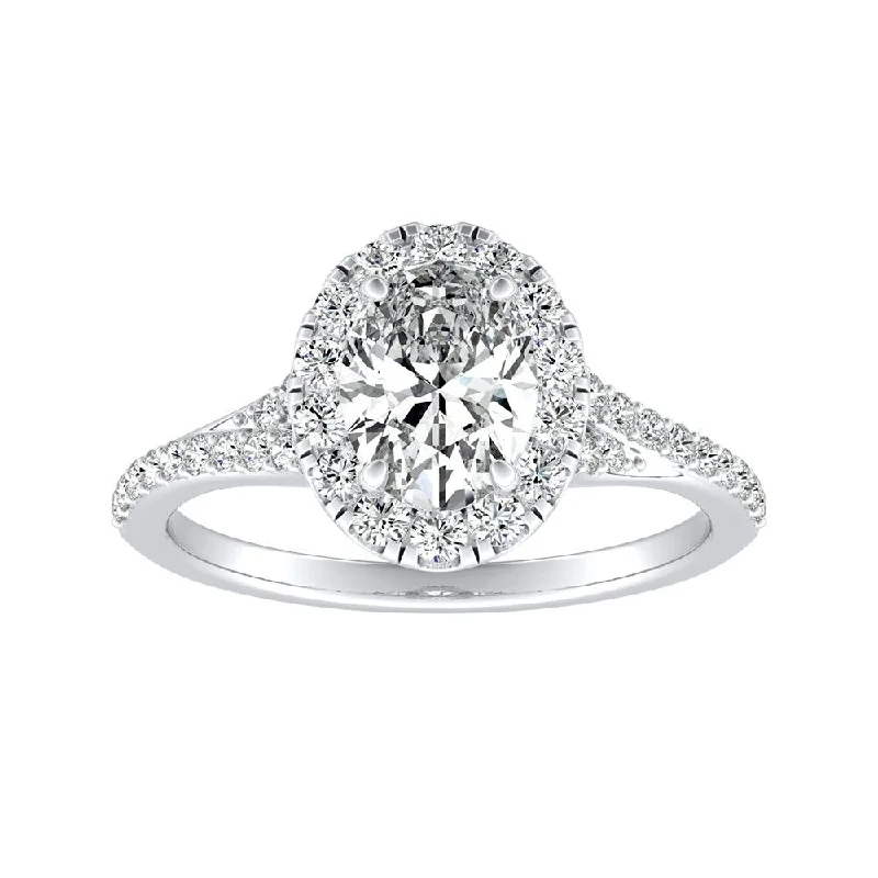 Soft silver ring-Oval Shape 5/8cttw Platinum Halo Diamond Engagement Ring by Auriya