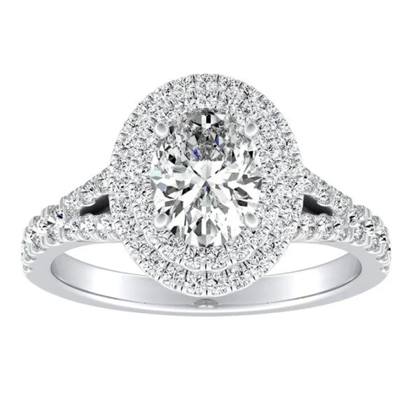 Hexagonal gem ring-Oval Shape Halo Diamond Engagement Ring 1ctw 18k Gold by Auriya (I-J, I1-I2)