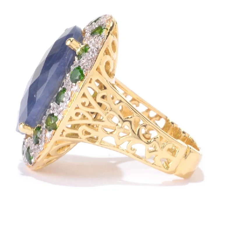 Wispy silver ring-Pinctore 18K Yellow Gold o/ Silver Indian Blue Sapphire Cocktail Ring, Size 7