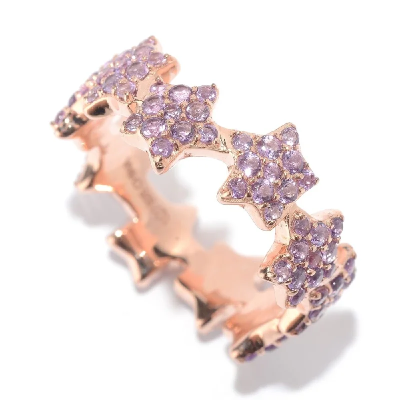 Hexagonal gem ring-Pinctore SS/ 18K Rose Vermeil Amethyst Star Eternity Band Ring, Size 7 - Purple