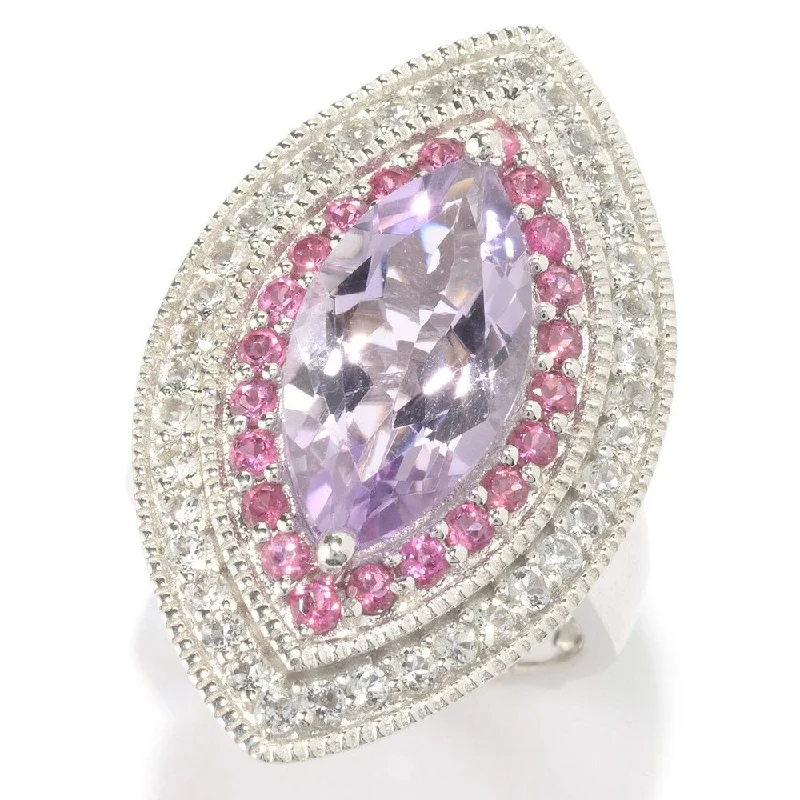 Slotted design ring-Pinctore SS/ 4.82ctw Marquise Pink Amethyst Cocktail Ring, Size 7