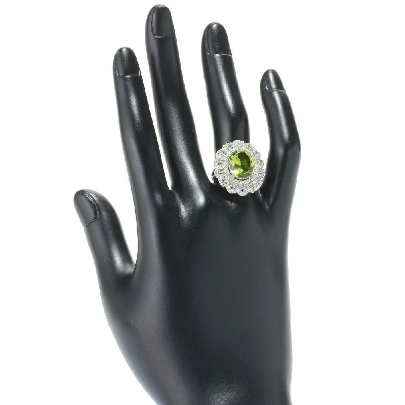 Open-shadow ring-Pinctore Ster Silver Peridot, Tsavorite & White Zircon Cocktail Ring, Size 7 - Green