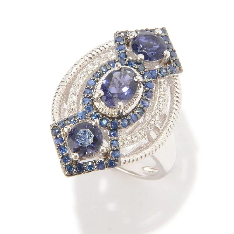 Suspended diamond ring-Pinctore Sterling Silver 2ctw Iolite,Blue Saphire & White Zircon Ring, Size 7 - Blue