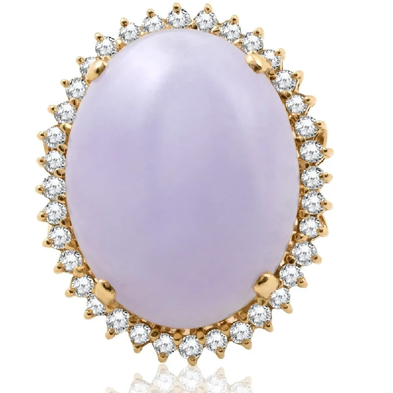 Antique howlite ring-Pompeii3 14 Karat Yellow Gold Oval Lavender Jade .75ct Diamond Halo Ring - White