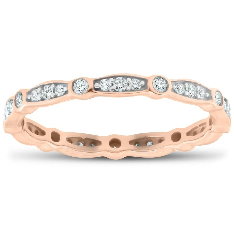 Halo-effect ring-Pompeii3 14k Rose Gold 1/3 Ct TDW Diamond Eternity Wedding Ring Stackable Womens Anniversary Band