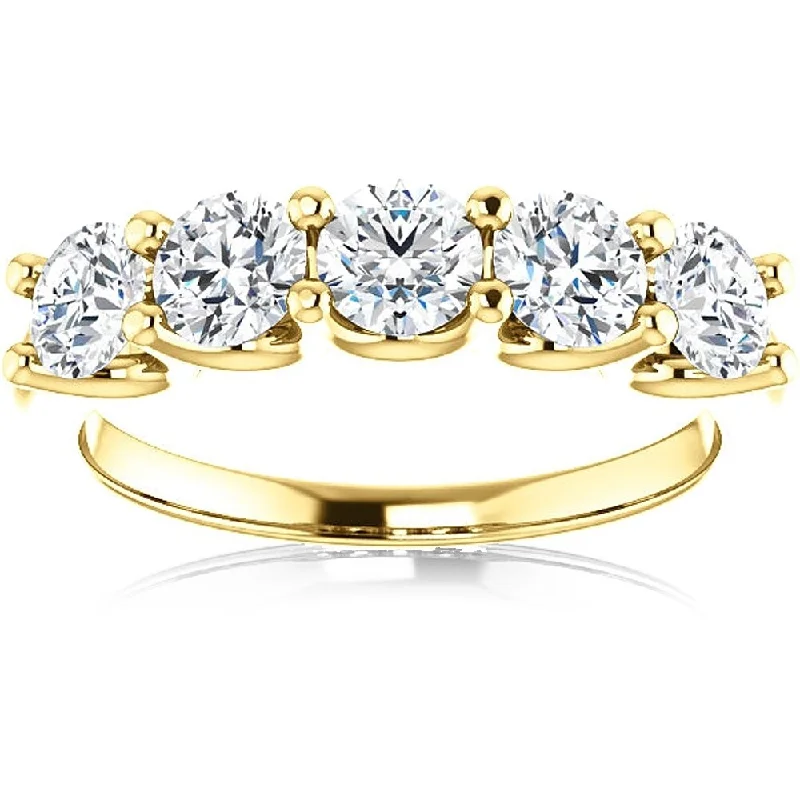 Open twist ring-Pompeii3 14k Yellow Gold 1 1/2 Ct TDW Diamond Five Stone Wedding Ring Lab Grown (G-H/VS1-VS2)