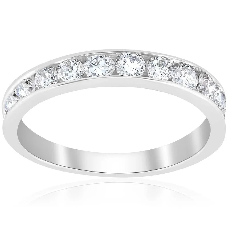 Tilted stone ring-Pompeii3 Platinum 1 Ct TDW Diamond Channel Set Wedding Ring Womens Anniversary Band